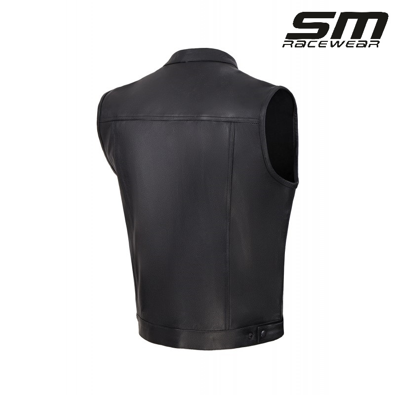 Vesta moto SM Racewear Concho Classic - piele naturala groasa, fermoare si capse metalice, croiala cu guler ridicat [1]