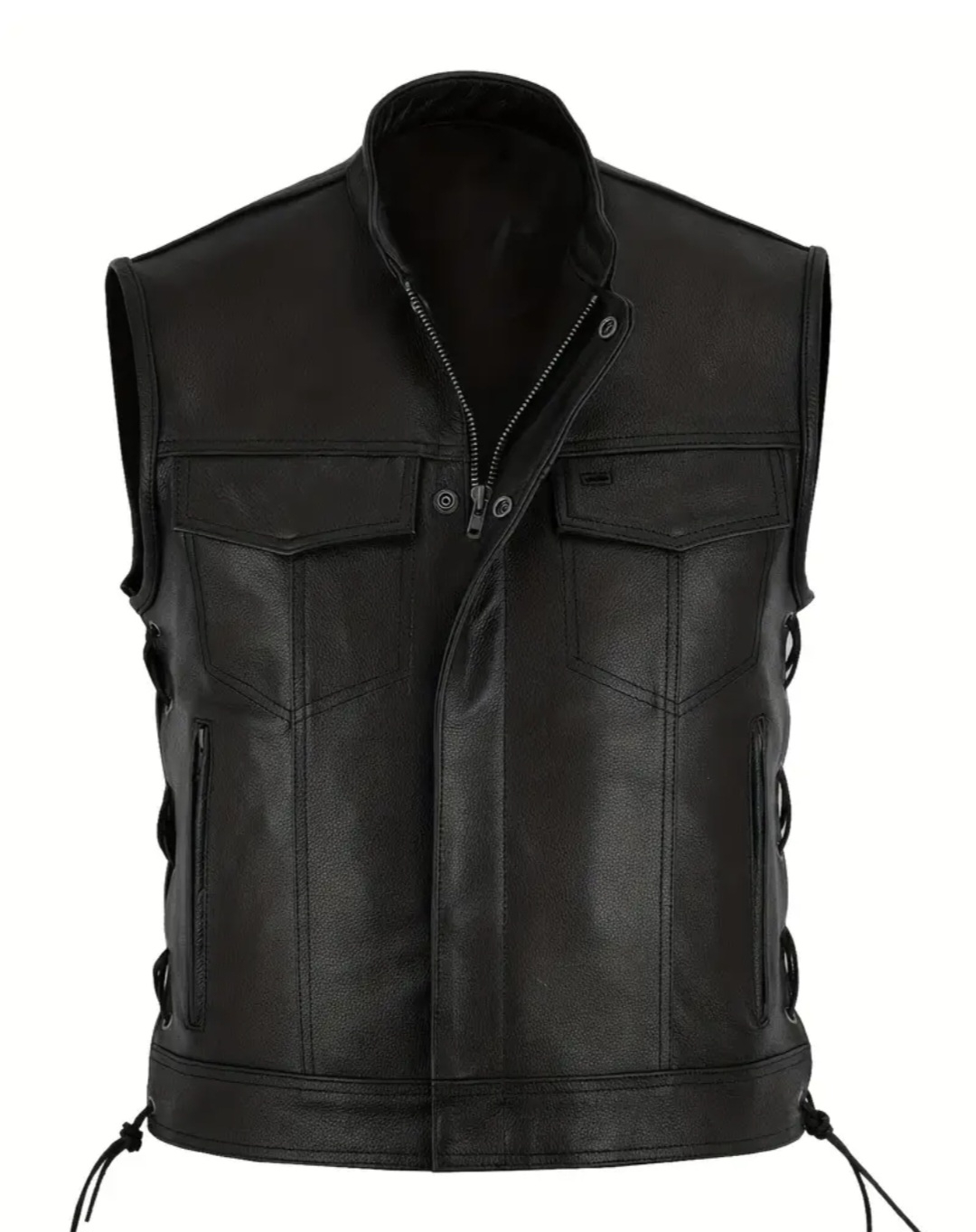 Vesta moto SM Racewear Concho - stil clasic din piele naturala, cu snururi laterale și detalii metalice rezistente [1]