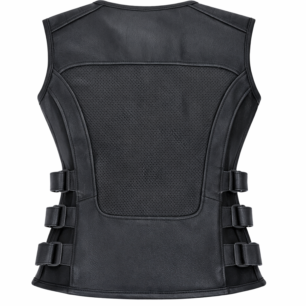 Vesta moto din piele naturala perforata SM Racewear Venti - Femei - Urban - Reglaje Velcro si fermoare metalice - Negru [1]