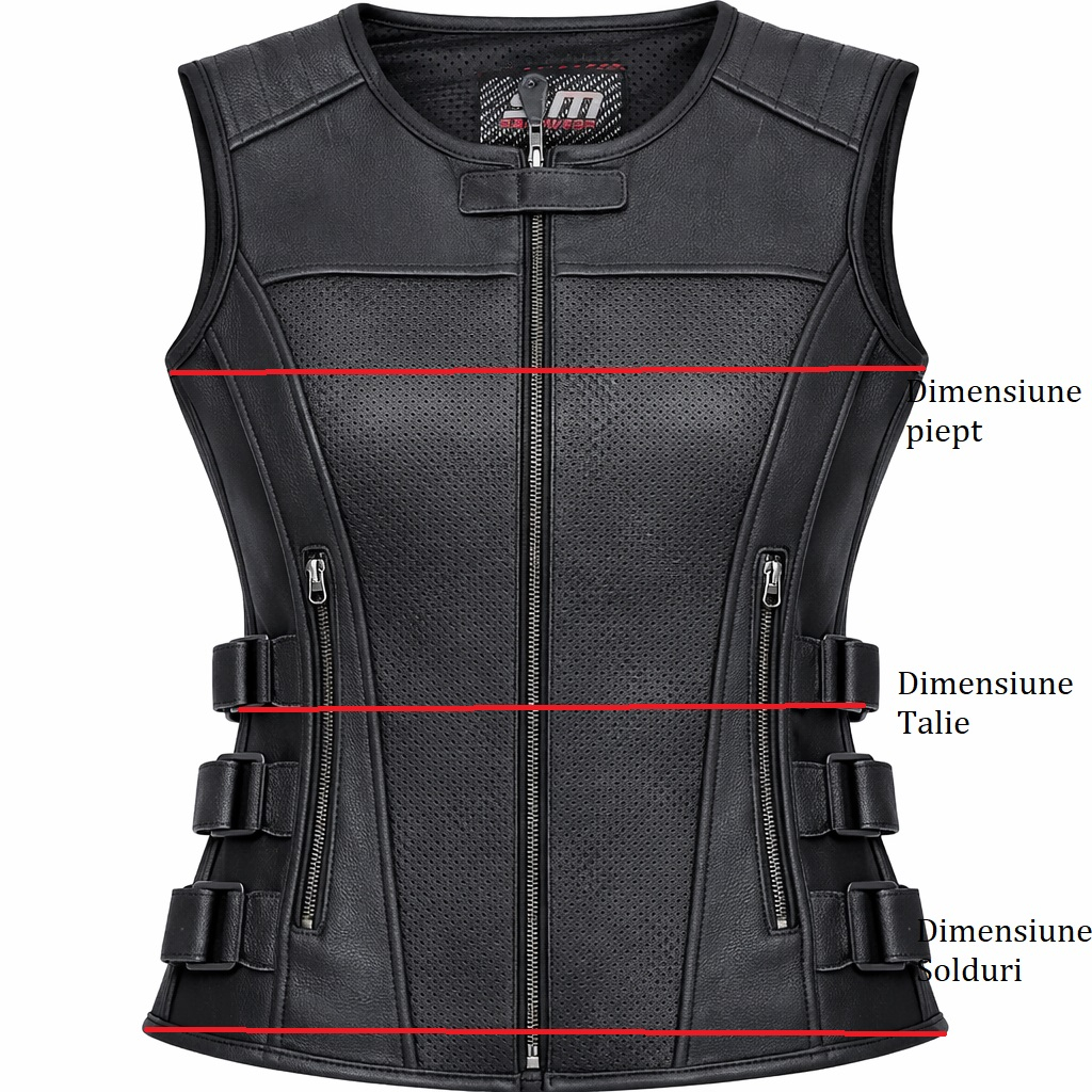 Vesta moto din piele naturala perforata SM Racewear Venti - Femei - Urban - Reglaje Velcro si fermoare metalice - Negru [3]