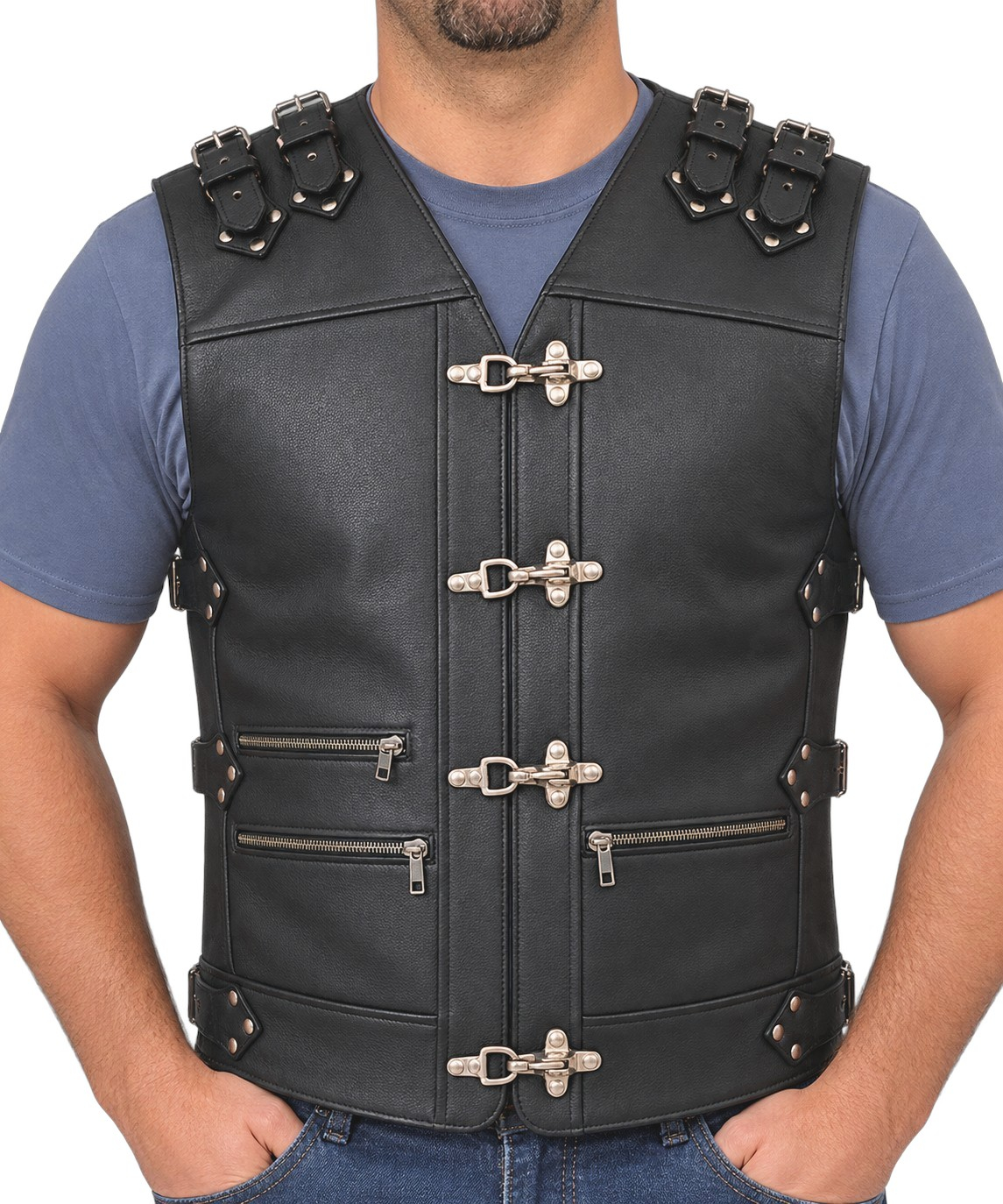 Vesta moto SM Racewear Amsel - piele bovina, inchidere cu carabine metalice [6]