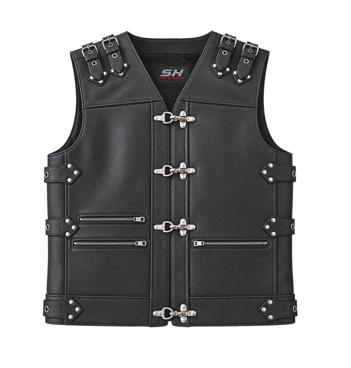 Vesta moto SM Racewear Amsel - piele bovina, inchidere cu carabine metalice [4]