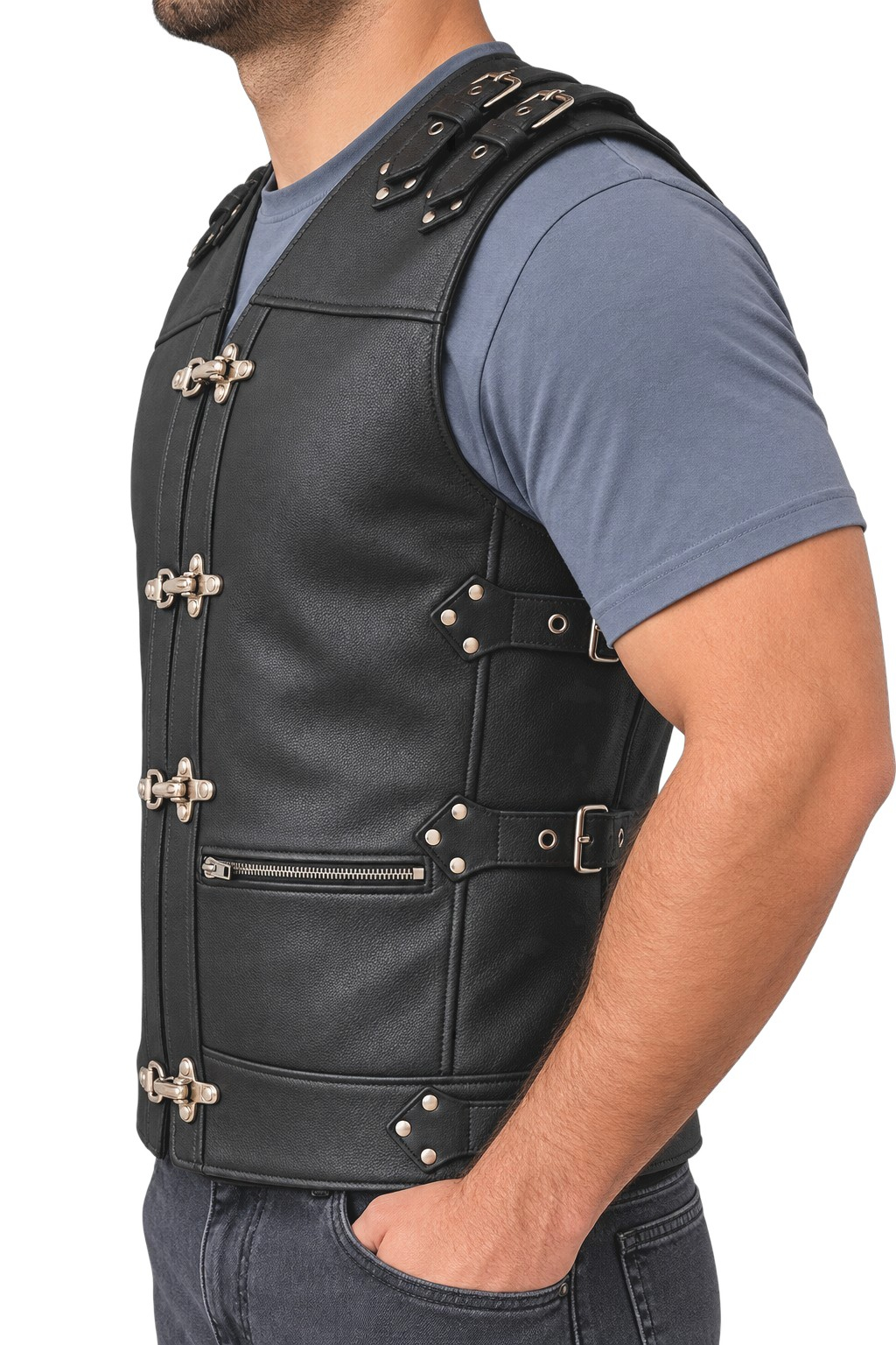 Vesta moto SM Racewear Amsel - piele bovina, inchidere cu carabine metalice [7]