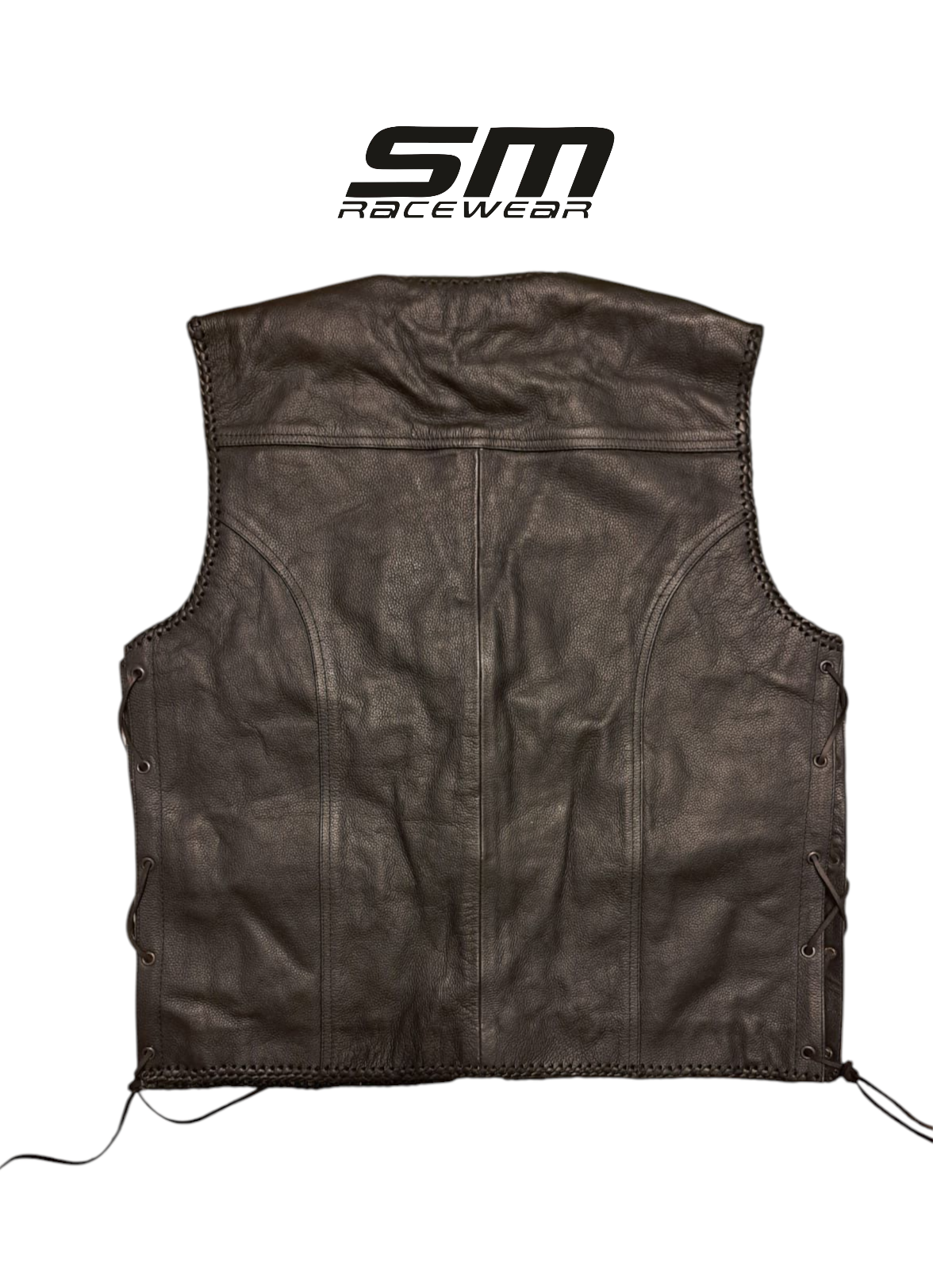 Vesta moto SM Racewear Sinister - piele bovina groasa, croiala în V, margini impletite si inchidere cu carabine metalice [1]