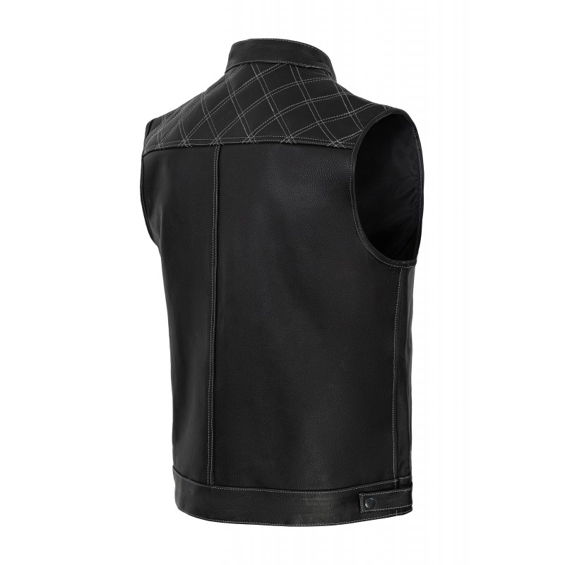 Vesta moto SM Racewear SOA White Threads - piele bovina groasa, fermoare metalice, croiala cu guler ridicat si detalii cusaturi contrastante [1]