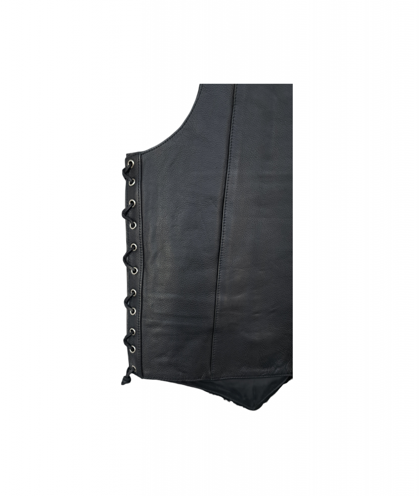 Vesta moto din piele naturala SM Racewear Snur - Barbati - Clasica - Prindere cu capse si reglaje laterale cu snur - Negru [2]