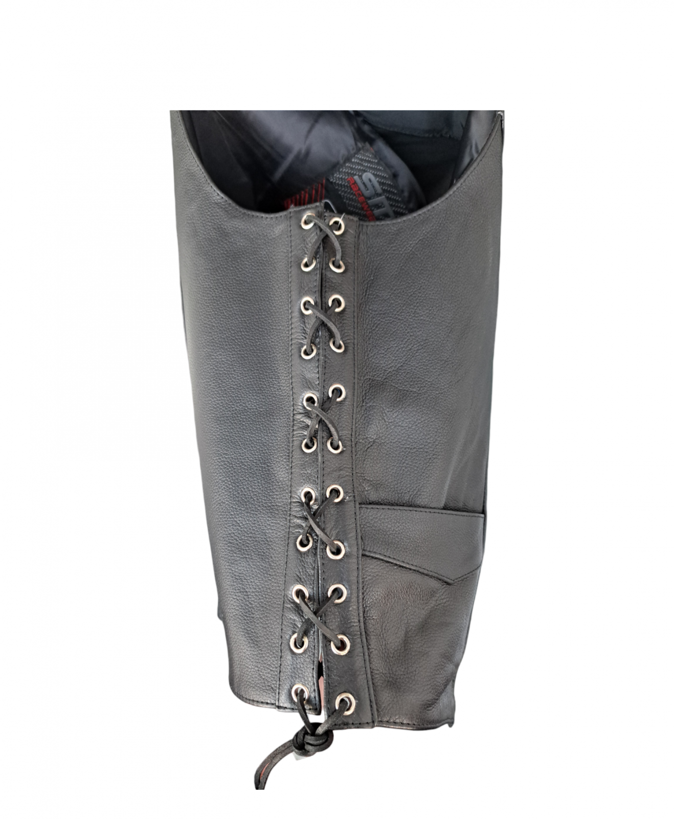 Vesta moto din piele naturala SM Racewear Snur - Barbati - Clasica - Prindere cu capse si reglaje laterale cu snur - Negru [3]