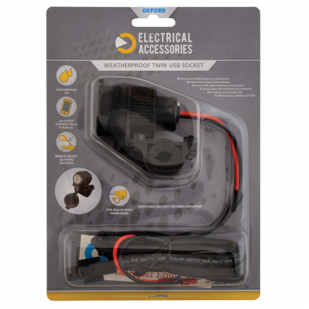 ELECTRICE - PRIZA MOTO USB-OXFORD  (5V 2AMP) & 10AMP FUSED 1.2MTR LOOM