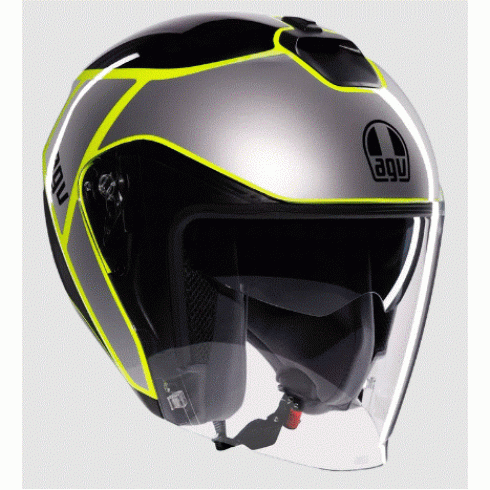 CĂȘTI - Casca pentru scuter AGV IRIDES Davao Black/Grey/Yellow Fluo