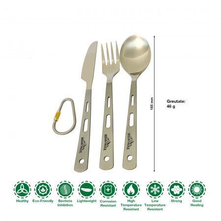 Set tacâmuri cu carabina (lingura, furculiță, cuțit) din titan, 46gr [1]