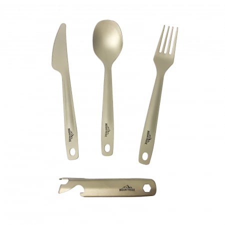 Vesela camping - Set tacamuri cu teaca (lingura, furculiță, cuțit) din titan, 50gr