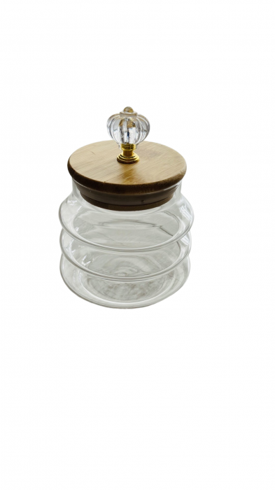 Borcan din sticla, cu capac din lemn, model elegant, capacitate 500 ml [2]