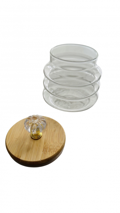 Borcan din sticla, cu capac din lemn, model elegant, capacitate 500 ml [3]