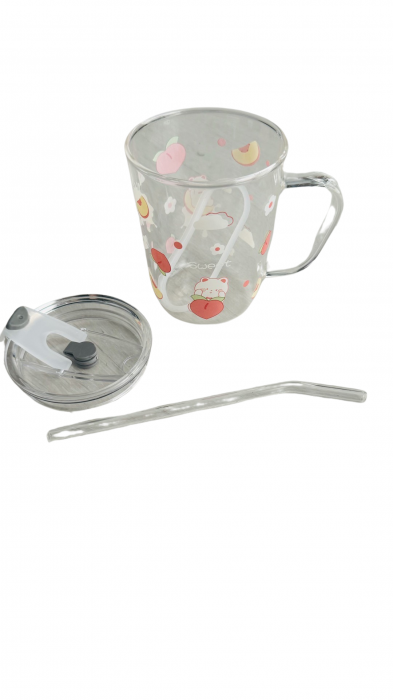 Cana cafea, cu capac si pai din sticla, 450 ml [3]