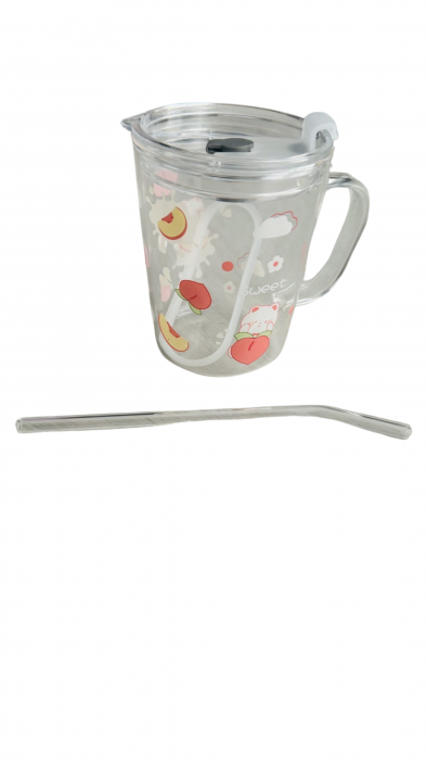 Cana cafea, cu capac si pai din sticla, 450 ml [8]