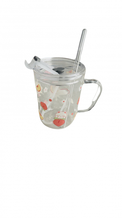 Cana cafea, cu capac si pai din sticla, 450 ml [2]