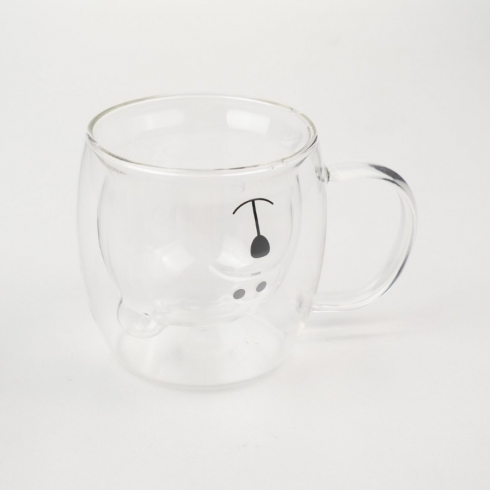 Cana din sticla cu perete dublu, cu forma ursulet, termorezistenta, 260ml, transparenta [2]