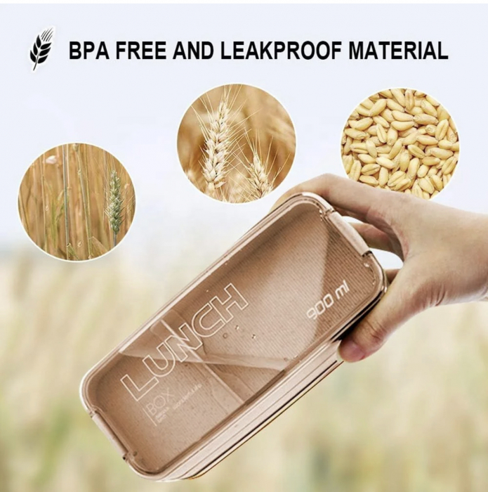 Caserola pentru mancare, 3 spatii depozitare, tacamuri incluse, 900ml, Bento Lunch Box [2]