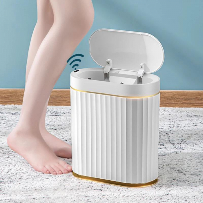 Cos de gunoi inteligent, cu senzori, incarcare USB, 9L, alb cu auriu, 30x16x32 cm [5]