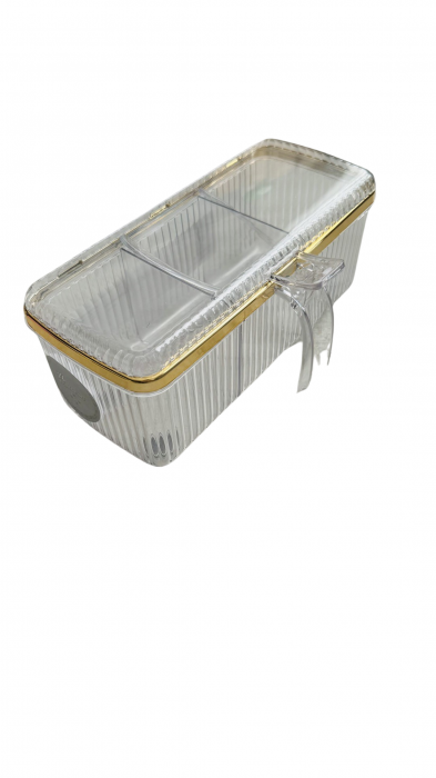 Cutie cu 3 compartimente, pentru condimente, cu lingurite si maner plastic [2]