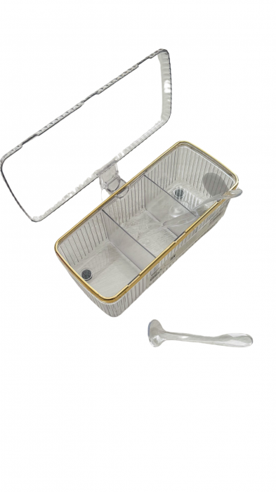 Cutie cu 3 compartimente, pentru condimente, cu lingurite si maner plastic [4]