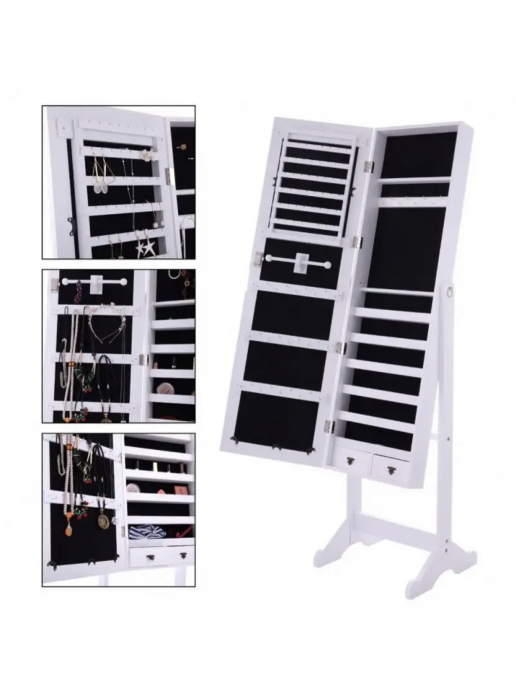 Dulap vertical pentru bijuterii si accesorii, cu oglinda si incuietoare, lemn MDF [4]
