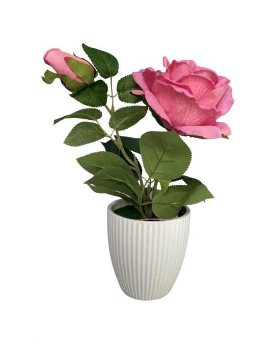 Floare decorativa, artificiala, in ghiveci de ceramica, trandafir [2]