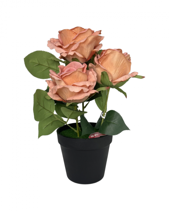 Floare decorativa, artificiala, in ghiveci de plastic, 3 trandafiri [2]