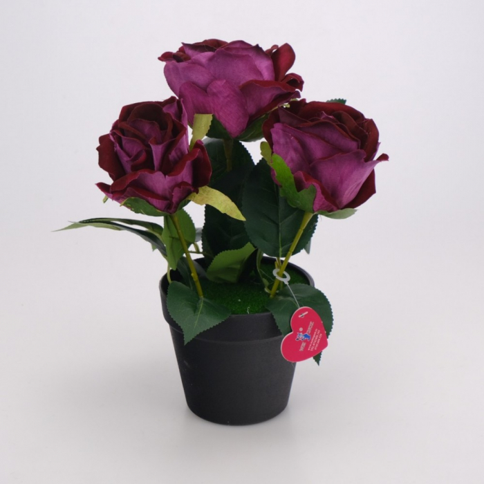 Floare decorativa, artificiala, in ghiveci de plastic, 3 trandafiri [4]