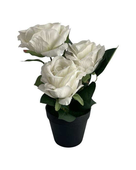 Floare decorativa, artificiala, in ghiveci de plastic, 3 trandafiri [3]