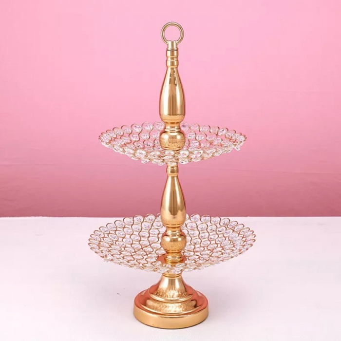 Fructiera eleganta, 2 etaje, platouri cosulet, metal si cristale plastic [3]