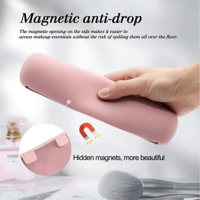Husa din silicon tip portfard, pentru pensule machiaj, ideala pentru calatorii, inchidere magnetica [9]