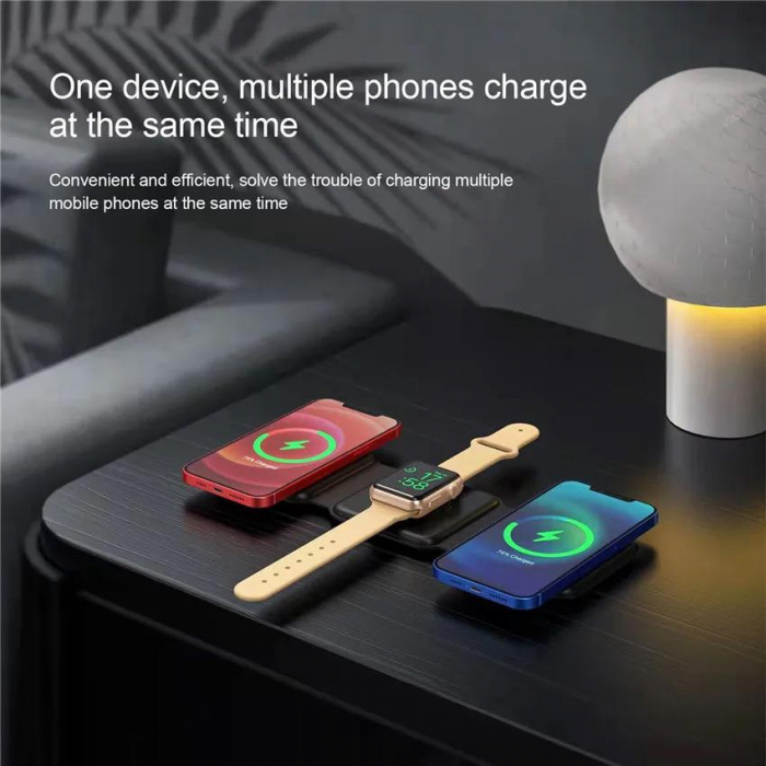 Incarcator 3 in 1, pliabil, incarcare wireless, 15W, negru [9]