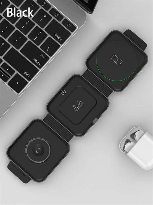 Incarcator 3 in 1, pliabil, incarcare wireless, 15W, negru [4]