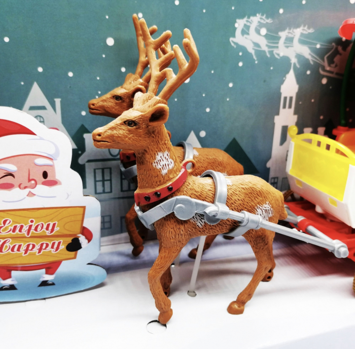 Jucarie sania lui Mos Craciun, 2 reni, cu muzica si lumini, 42cm. [4]