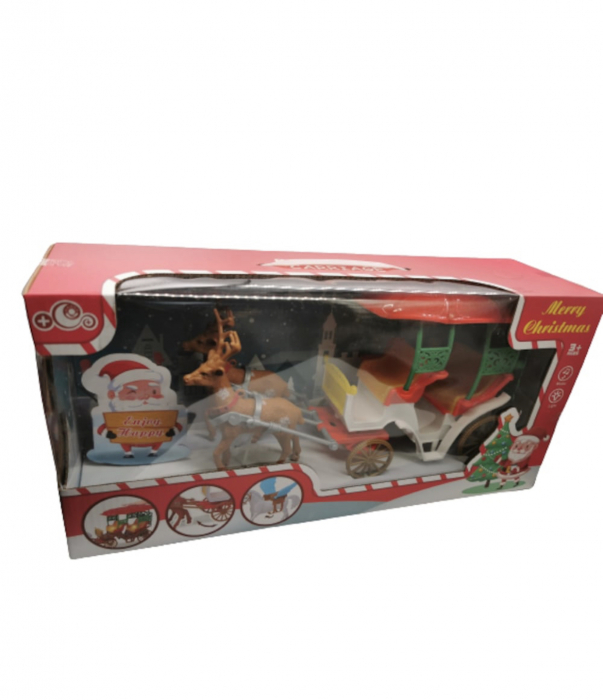 Jucarie sania lui Mos Craciun, 2 reni, cu muzica si lumini, 42cm. [3]