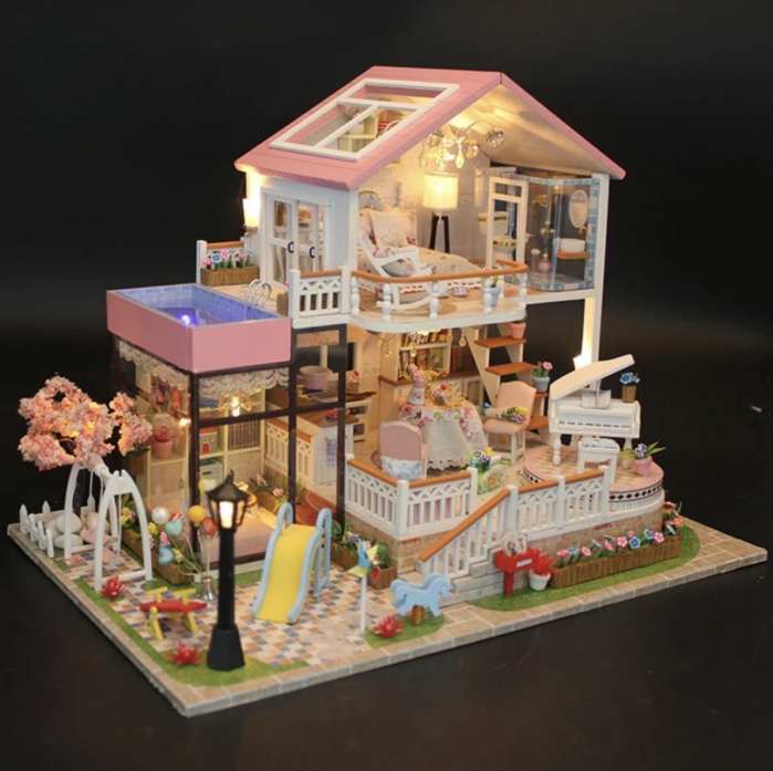 Kit constructie casuta pentru papusi in miniatura, cu lumini si accesorii pentru asamblarea ei [3]
