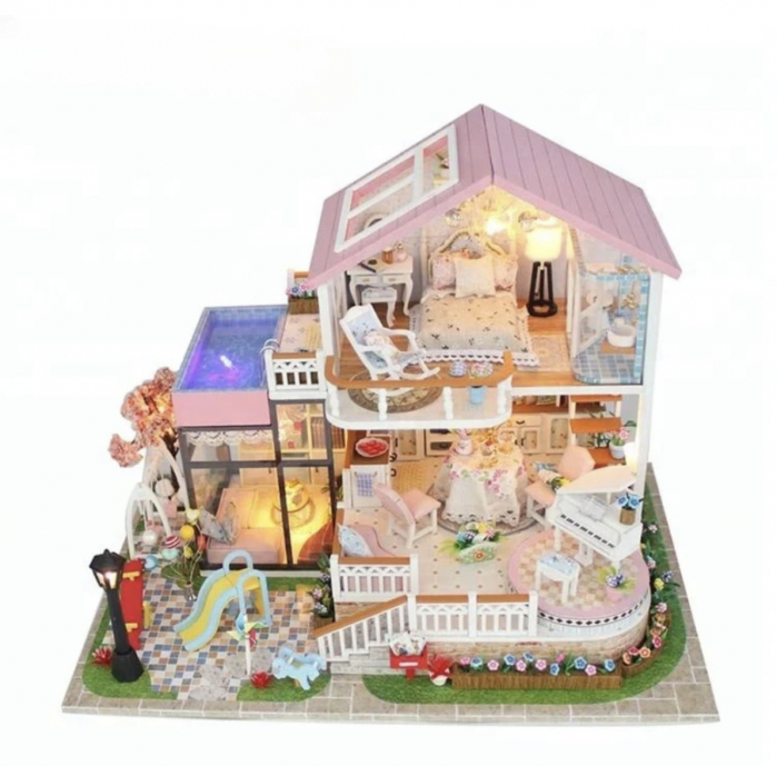 Kit constructie casuta pentru papusi in miniatura, cu lumini si accesorii pentru asamblarea ei [5]