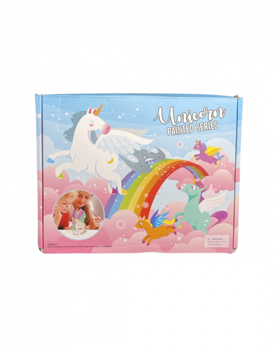 Kit creativ unicorni mici si mari de pictat, cu accesorii pentru pictat, planseta castel cu unicorni si sort cu manusi, culori incluse, Unicorn Painted Series [1]