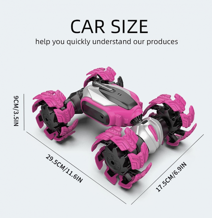 Masina de cascadorii, Twisted Car, cu rotire 360°, roz [4]