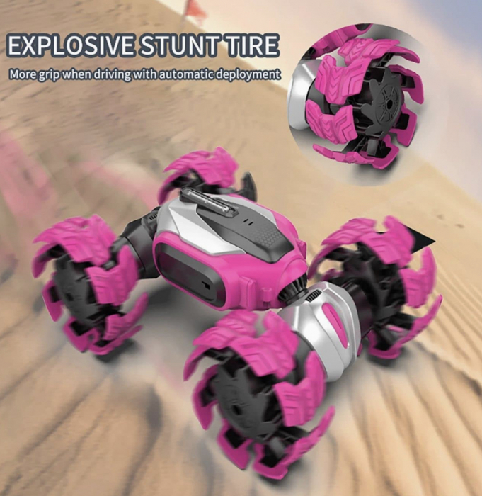 Masina de cascadorii, Twisted Car, cu rotire 360°, roz [2]