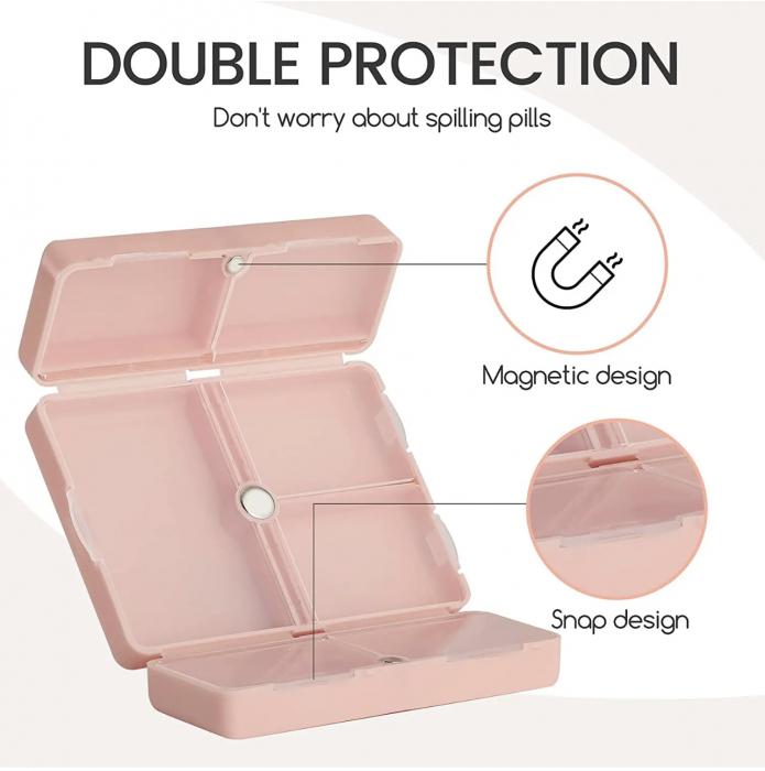Organizator medicamente cu 7 compartimente, inchidere magnetica, roz [6]
