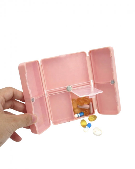Organizator medicamente cu 7 compartimente, inchidere magnetica, roz [7]