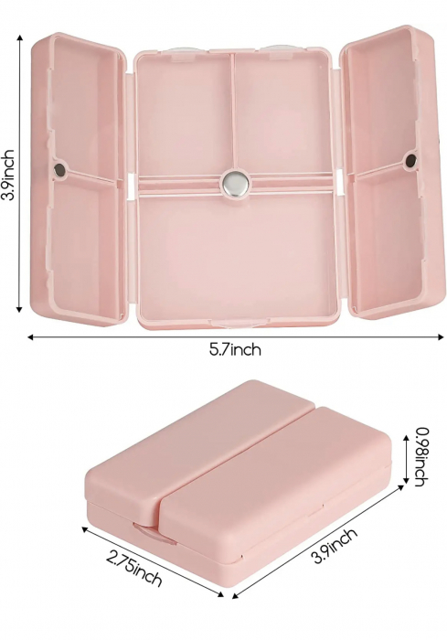 Organizator medicamente cu 7 compartimente, inchidere magnetica, roz [5]