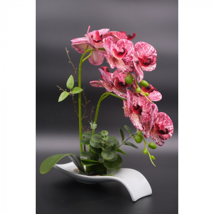 Orhidee decorativa , artificiala, cu farfurie ceramica, 30 cm [3]