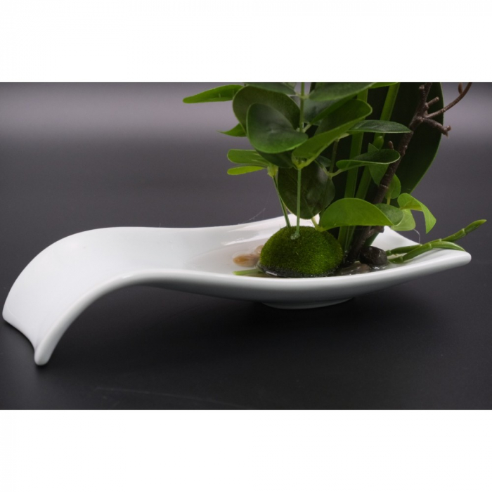Orhidee decorativa , artificiala, cu farfurie ceramica, 30 cm [5]