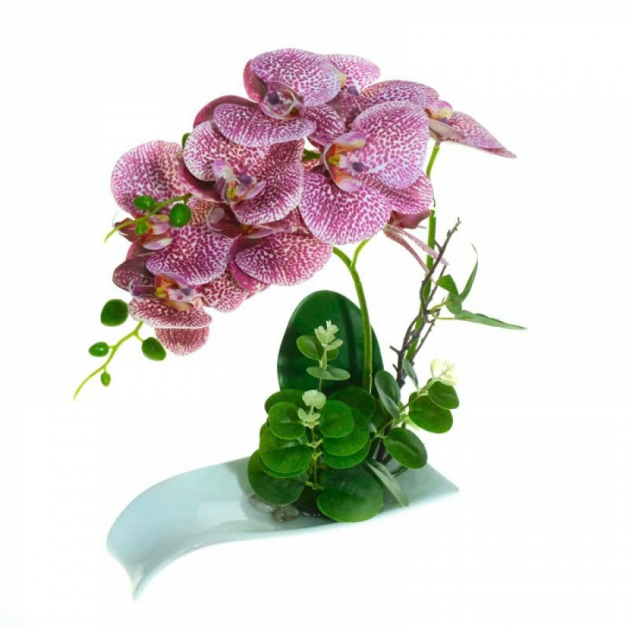Orhidee decorativa , artificiala, cu farfurie ceramica, 30 cm [2]