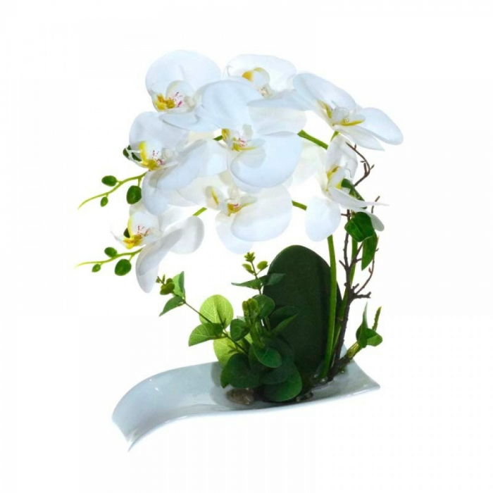 Orhidee decorativa , artificiala, cu farfurie ceramica, 30 cm [6]