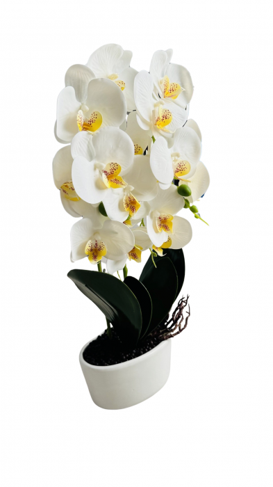 Orhidee decorativa, artificiala, in ghiveci ceramic, 54 cm [5]
