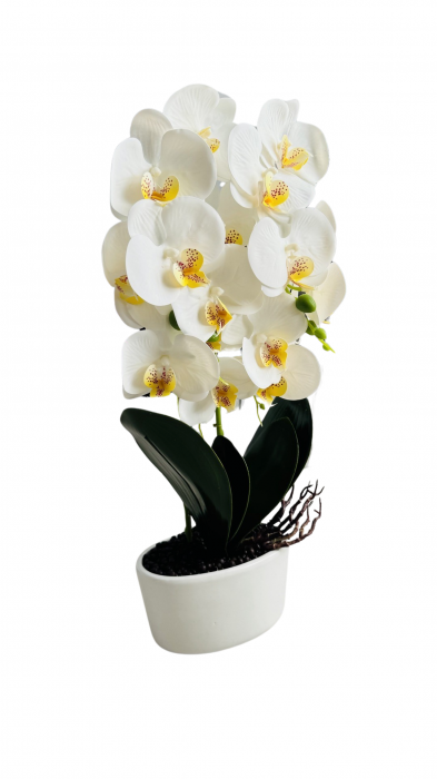 Orhidee decorativa, artificiala, in ghiveci ceramic, 54 cm [6]